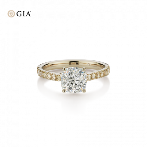 Cushion Nude Gold Signature Band Solitaire