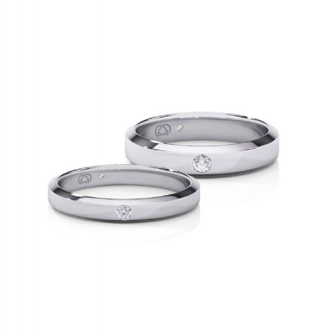 Shiny Flat Couple Rings with Diamond