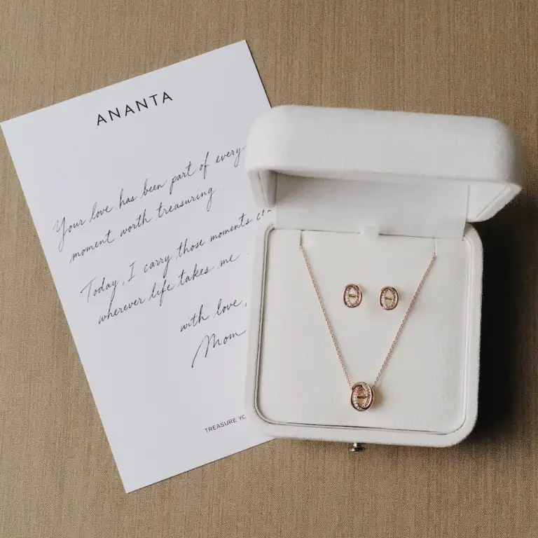 Marque necklace and stud earrings in an ANANTA box
